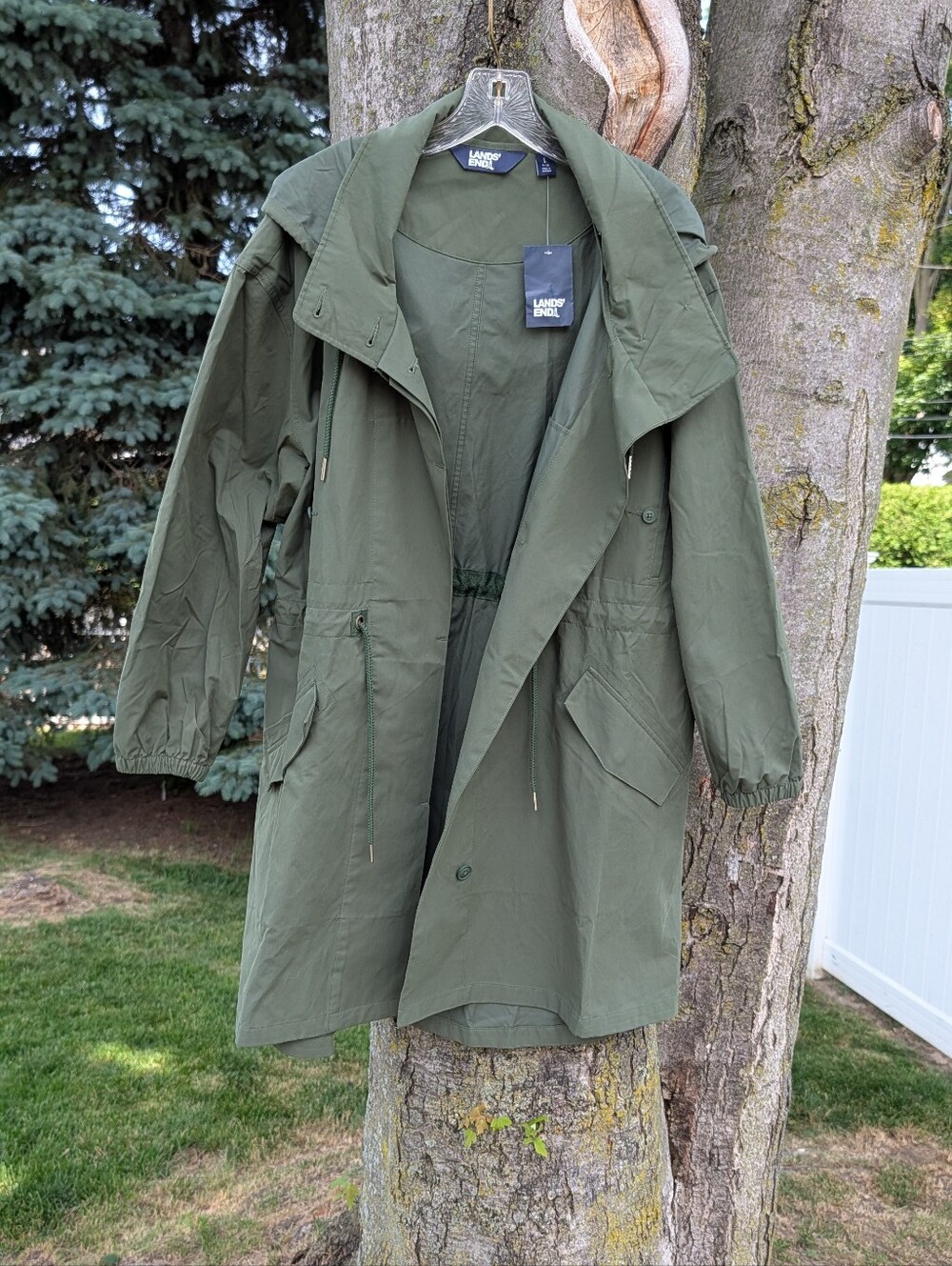 Lands End Women Army Green Hooded Trench Chore Coat Jacket Size Large NWT Roomy - Picture 9 of 12